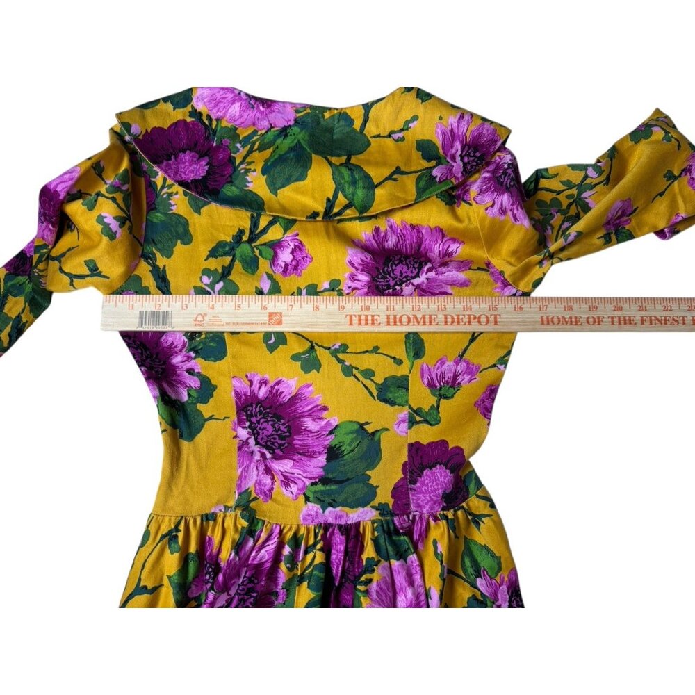 Pinup Couture Dress Womens Small Birdie Swing Skirt Floral Mustard 1950s Glamour - Picture 5 of 9
